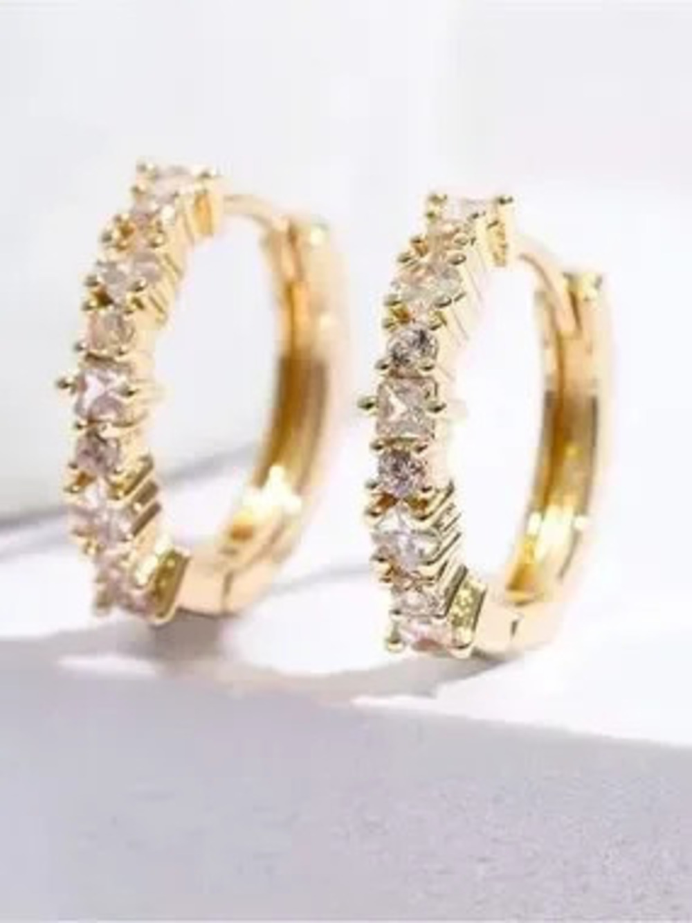 Gold Crystal Huggie Hoop Earrings - Women's Jewelry